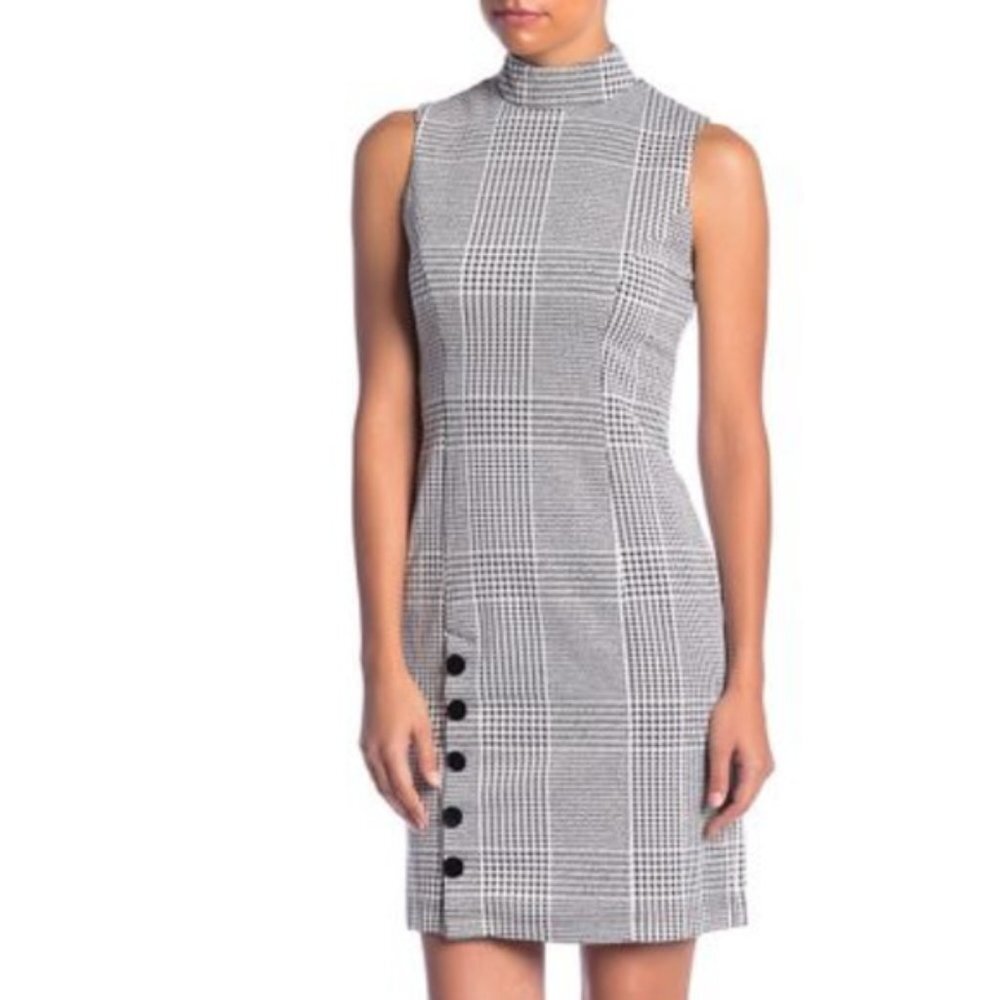 Sharagano plaid mock neck sheath dress